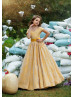 Off Shoulder Yellow Heart Back Chic Flower Girl Dress